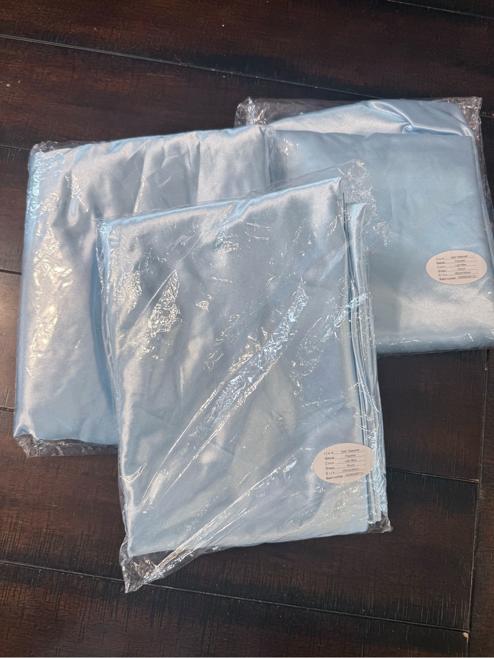 3-NWT 5 Total Soft Light Blue Satin Tablecloth Round 120 Inch